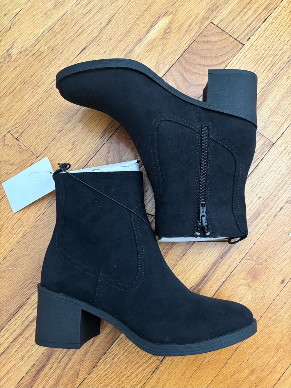 H&M Black Faux Suede Block Heel Ankle Boots